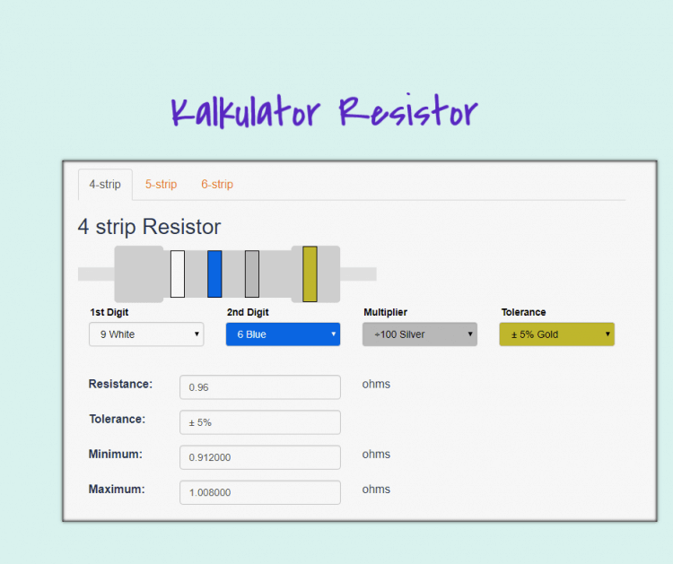 Kalkulator Resistor Online Untuk Resistor 4, 5 dan 6 warna